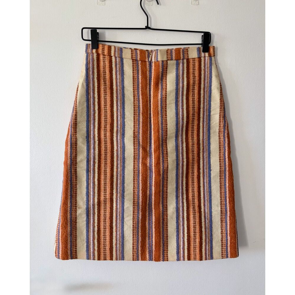 FABULOIO Vtg 90s Southwestern Carpet Blanket Weave Striped Midi Skirt Womens XS